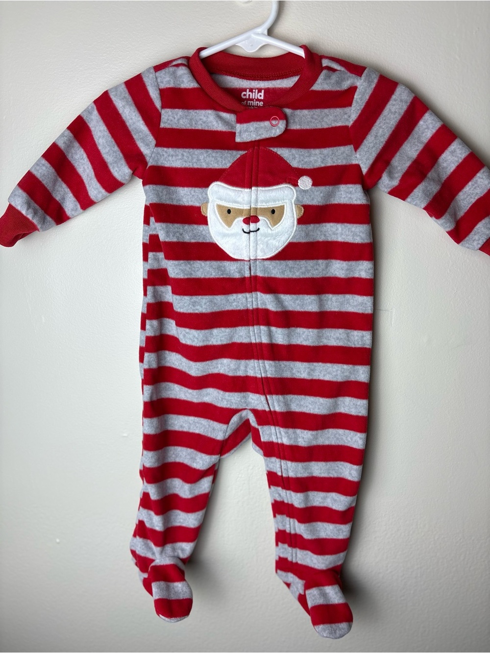 Child of Mine Red & Gray Striped Santa Footed One-Piece 3-6 M